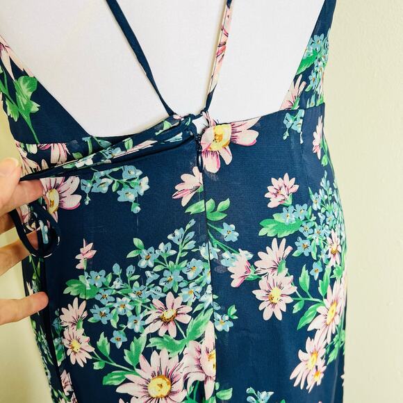 Betsey Johnson Maxi Dress 4 Blue Chiffon Flutter Sleeve Floral Open Back V-Neck - Picture 9 of 12